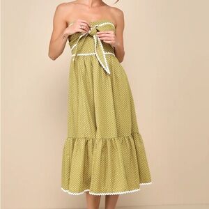 Lulu's Strapless Olive Dress with Polka Dots